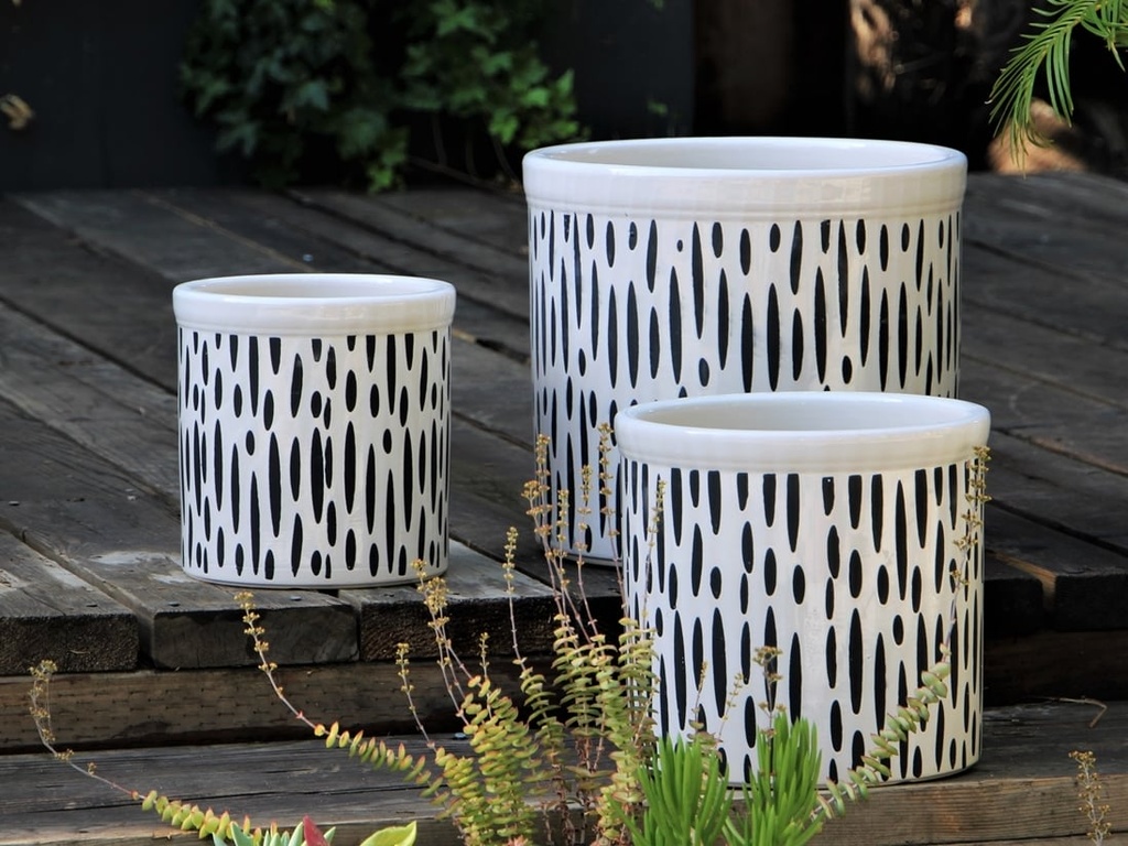 CROCK JAR PLANTER, KEYS, SET OF 3- 15"X13.5", 12"X12", 10"X9"