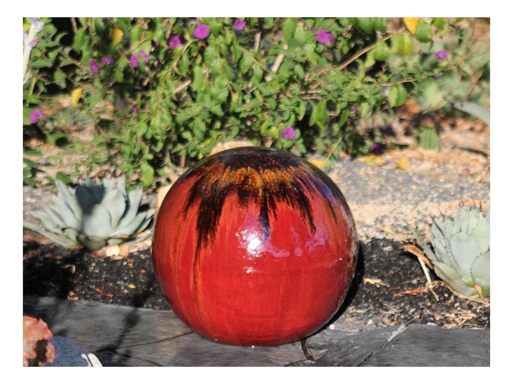 DECORATIVE SPHERE, RED COPPER ON OX RED, 16"