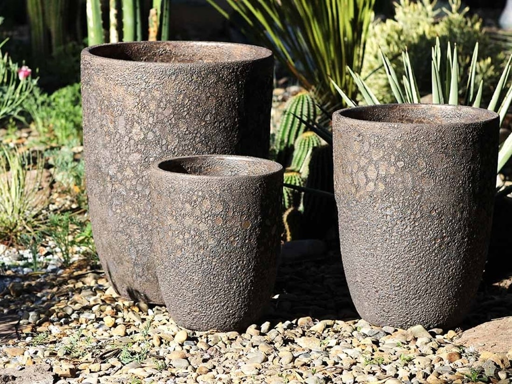 MID HEIGHT BARREL PLANTER, SILVER ROCK, SET OF 3-  18.0"x26.0", 14.0"x20.5", 11.5"x16.5"