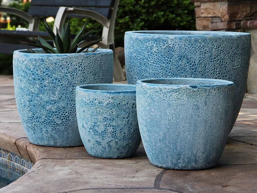COCO POTS, CORAL AQUA, SET OF 3- 19"X17", 15'X13", 12"X11"