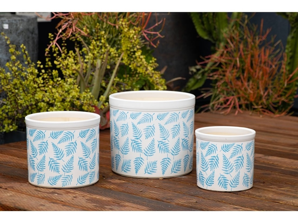 FERN PLANTER, LEAF BLUE, SET OF 3- 15.0"X13.5", 12.0"X12.0", 10.0"X9.0"