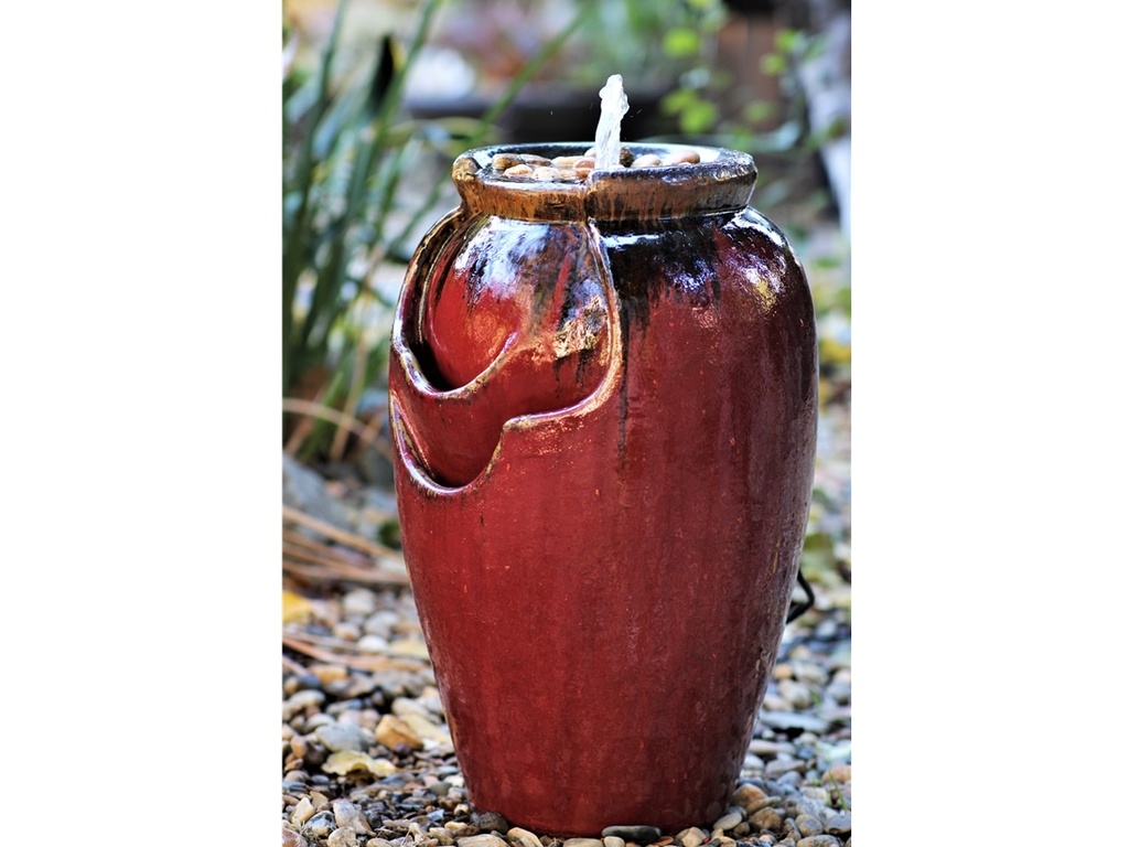 TEA GARDEN FOUNTAIN, SELF CONTAINED, RED COPPER ON OX RED, SIZE B, 21.0" X 32.0" (PUMP INCLUDED)
