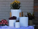 DOTTED CYLINDER PLANTER WITH ATTACHED SAUCER, BRIGHT WHITE, 11"x11.5", SOLD IN CASE OF 2