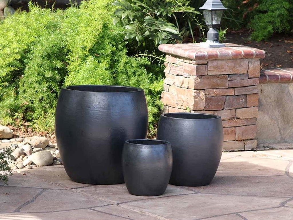 JAM'S PLANTER, MATTE BLACK,  SET OF 3-  20.0" X 22.5", 15.5" X 16.5", 11.0" X 12.0"