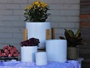 DOTTED CYLINDER PLANTER WITH ATTACHED SAUCER, BRIGHT WHITE, 5.0"x5.5", SOLD IN CASE OF 8