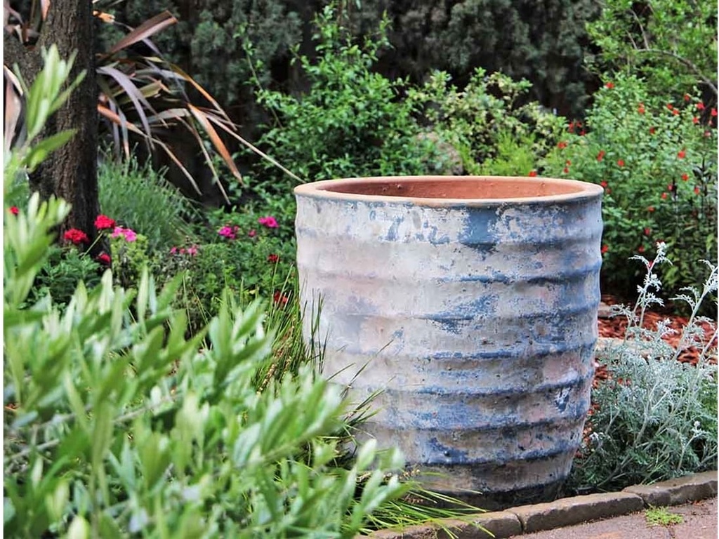 TALL HORIZONTAL RIB PLANTERS XL, AEGEAN SEA, SET OF 2-  22"X27.5", 18"X22.5"