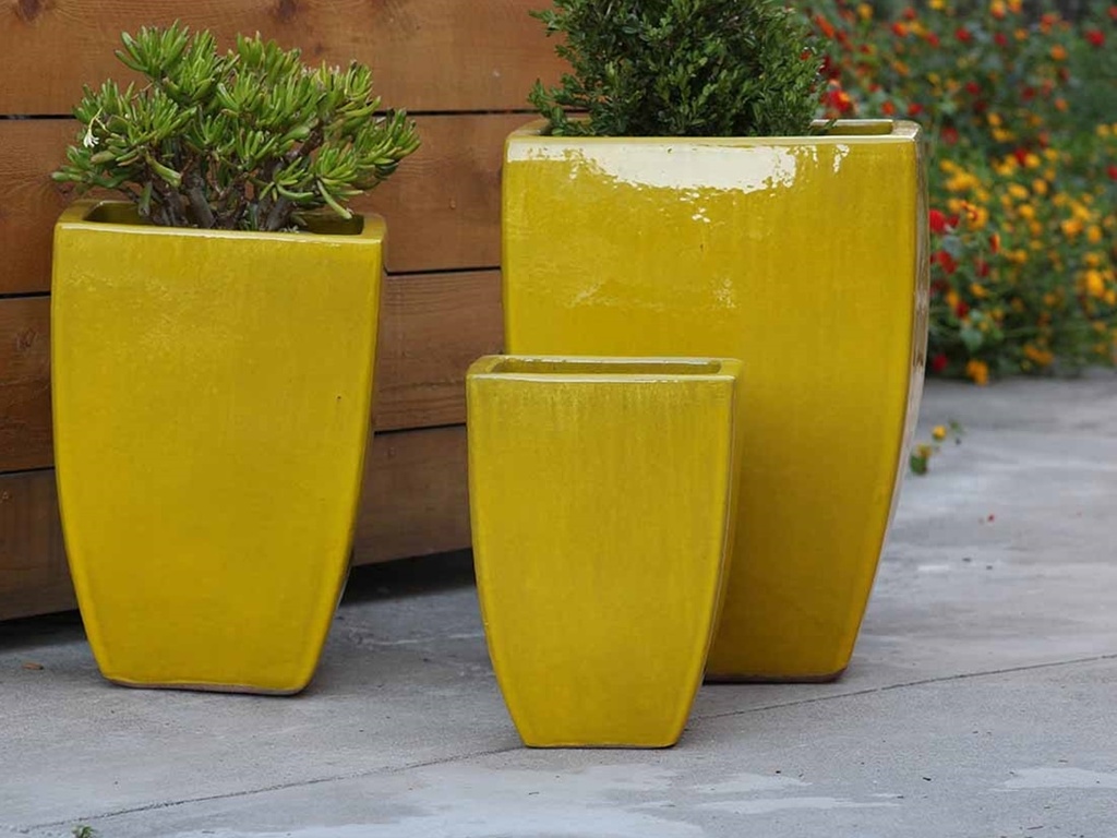 TALL MILAN SQUARE PLANTER, CANARY YELLOW, SET OF 3 - 17.5" X 26.0", 14.0" X 20.0", 10.5" X 15.5"