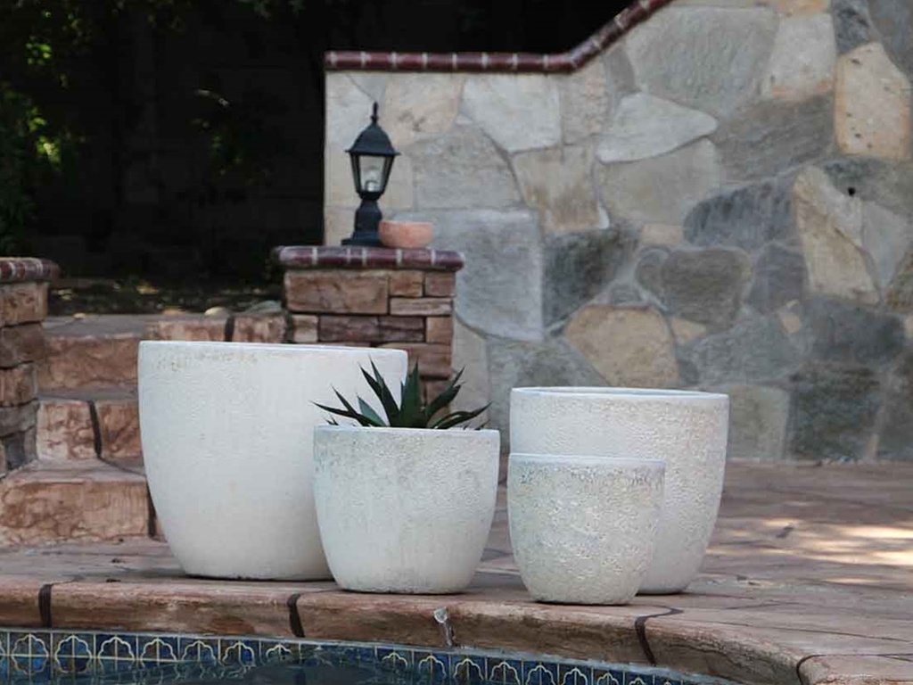 COCO POTS, CORAL WHITE, SET OF 3-19"X17", 15'X13", 12"X11"
