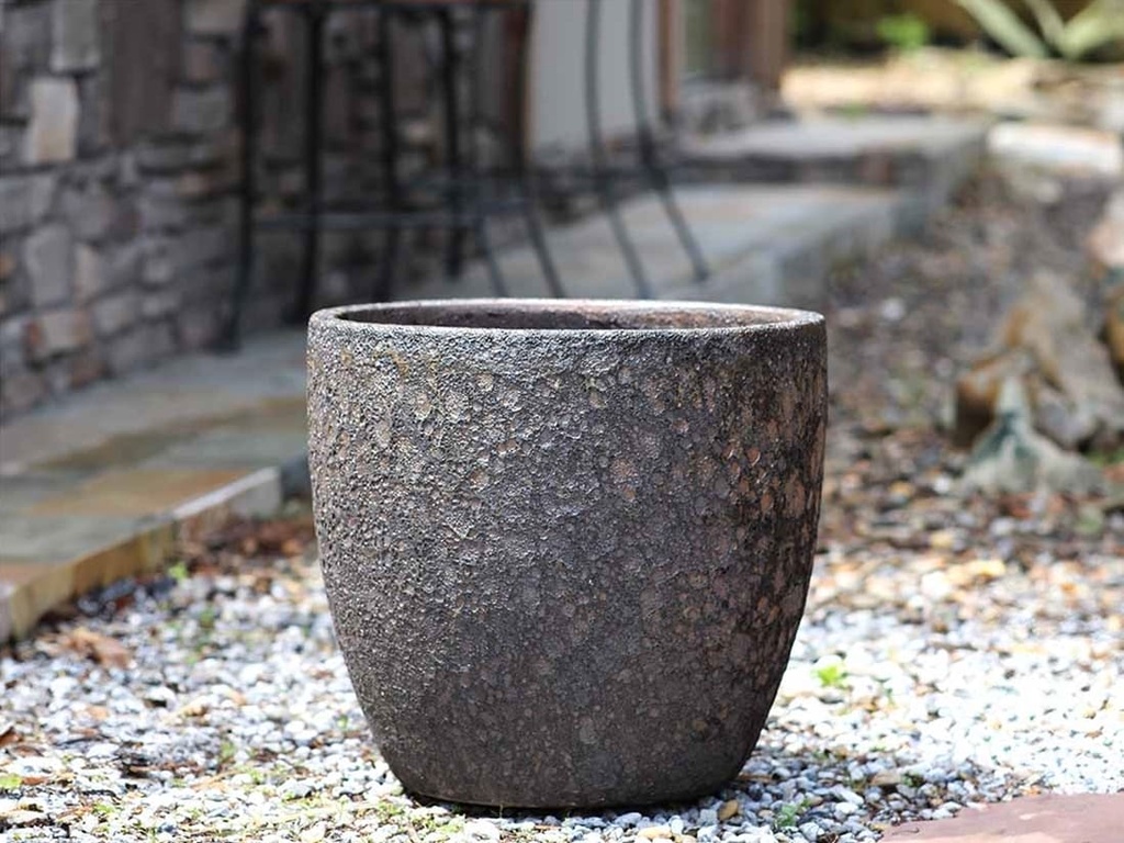 EGG SHELL POTS, SILVER ROCK, SET OF 3 - 17.0" X 15.0", 14.0" X 12.5", 11.5" X 12.0"