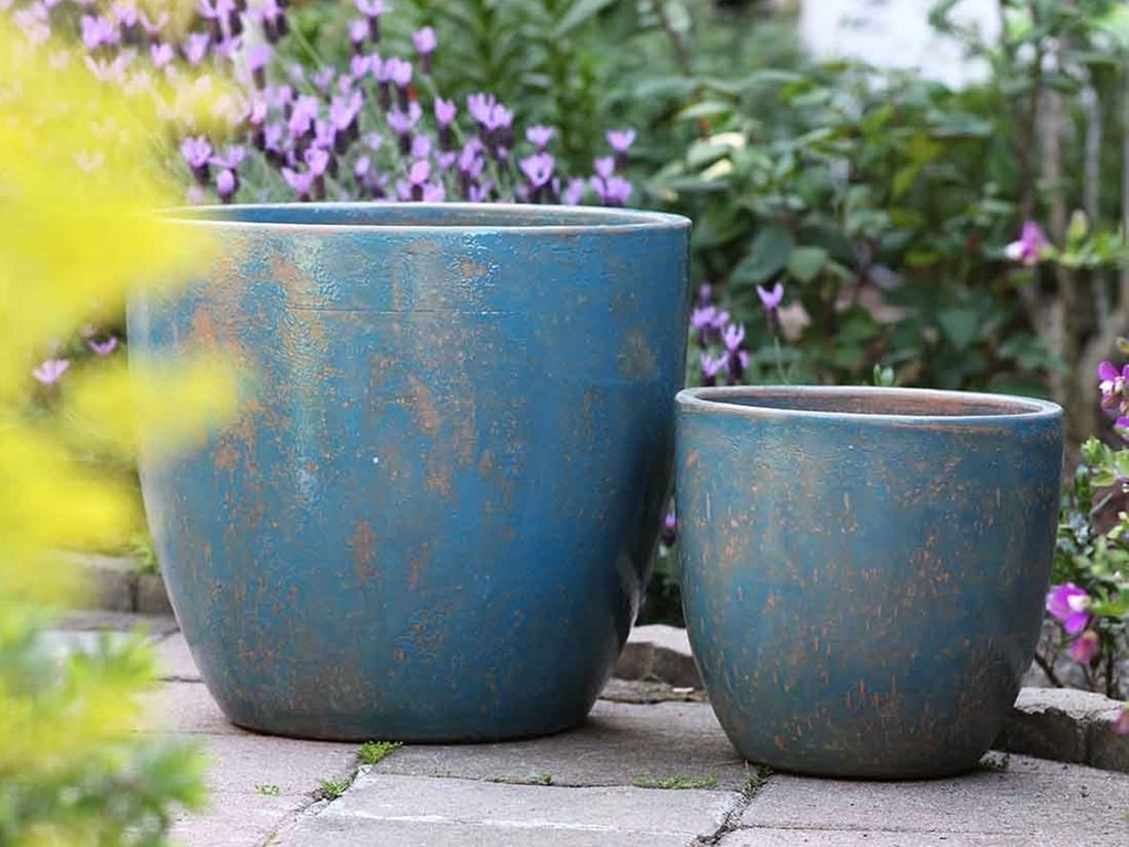 COCO POTS, COTTAGE BLUE, SET OF 3 - 19"X17", 15'X13", 12"X11"