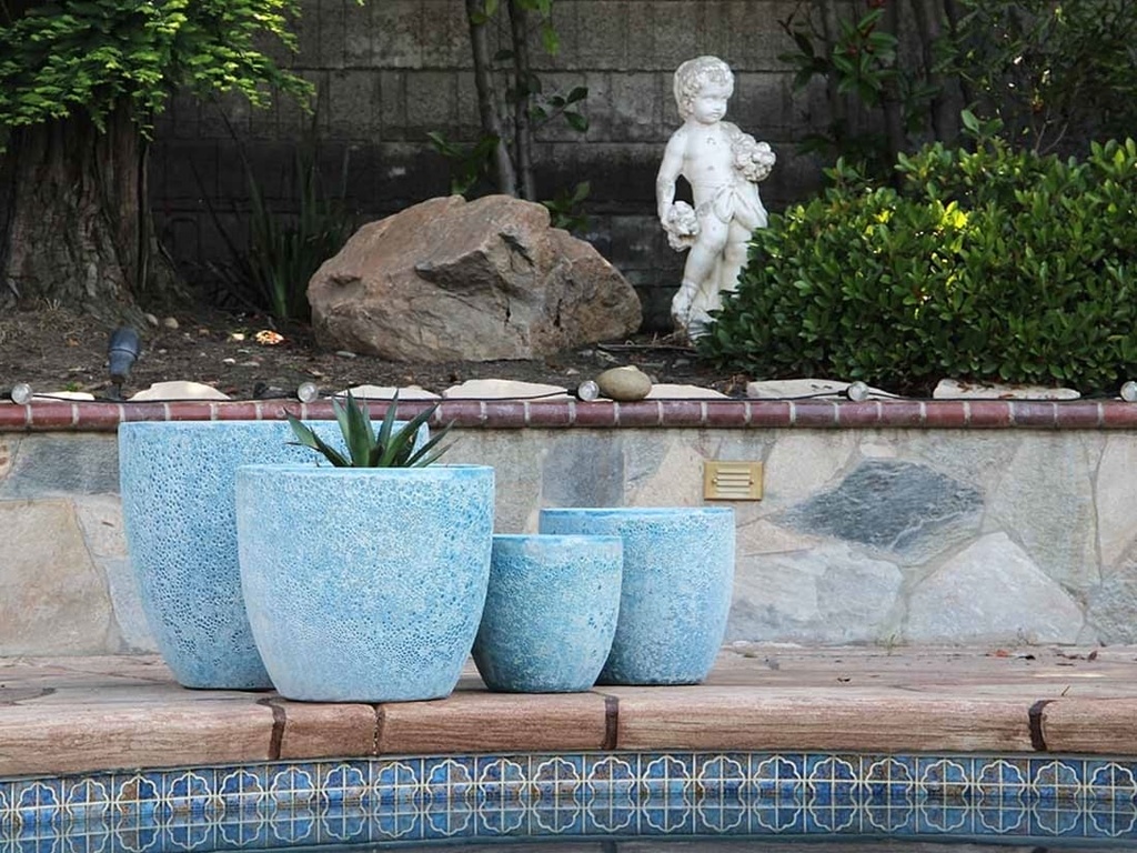COCO POTS, CORAL AQUA, SET OF 4-23"X20", 19"X17", 15'X13", 12"X11"