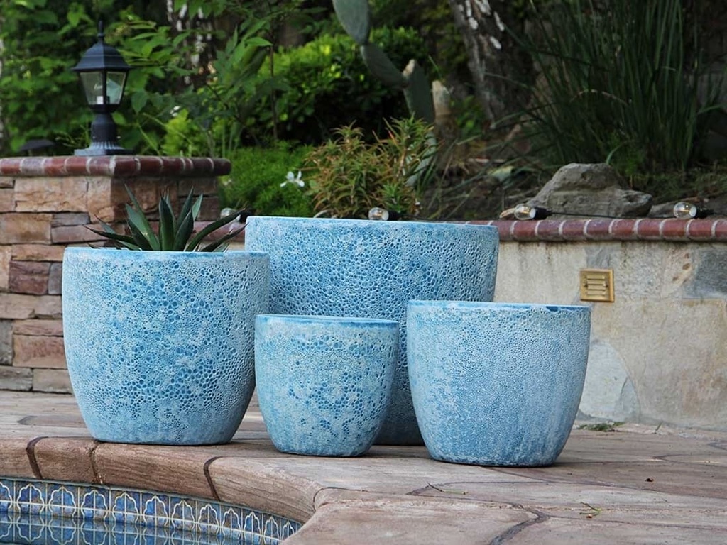 COCO POTS, CORAL AQUA, SET OF 4-23"X20", 19"X17", 15'X13", 12"X11"