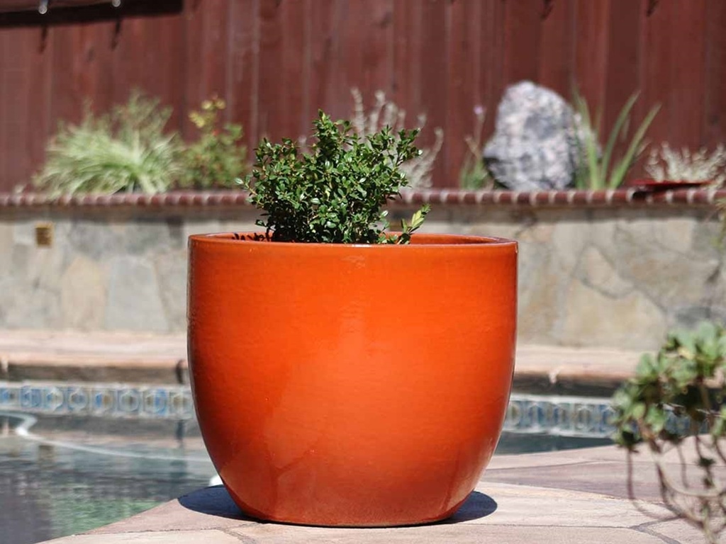 LARGE EGG SHELL POTS, ORANGE, SET OF 4- 22.5"x18", 18"x15", 14"x12", 11.5"x12"