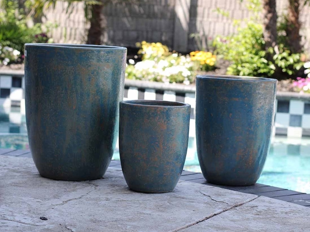 TALL MILANO CONE PLANTERS, COTTAGE BLUE, SET OF 4- 21.5"X27.0", 17"X23", 13"X18", 11"X14