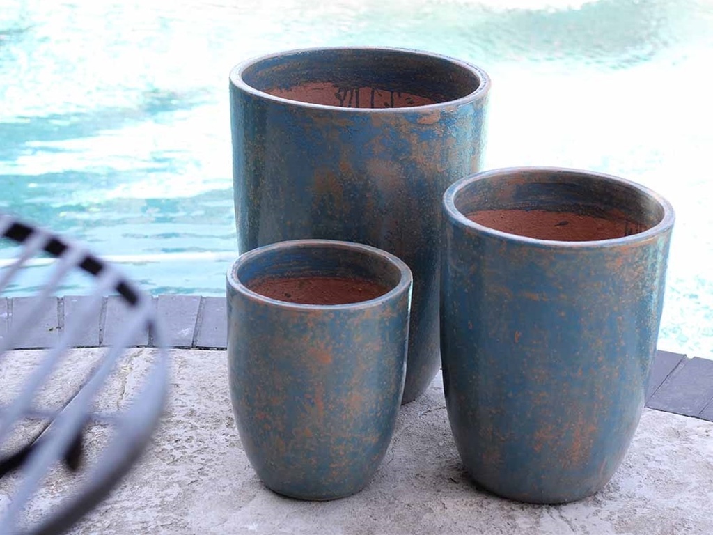 TALL MILANO CONE PLANTERS, COTTAGE BLUE, SET OF 4- 21.5"X27.0", 17"X23", 13"X18", 11"X14