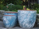 COCO POTS, AEGEAN BLUE, SET OF 3-19"X17", 15'X13", 12"X11"