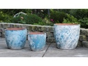 COCO POTS, AEGEAN BLUE, SET OF 3-19"X17", 15'X13", 12"X11"