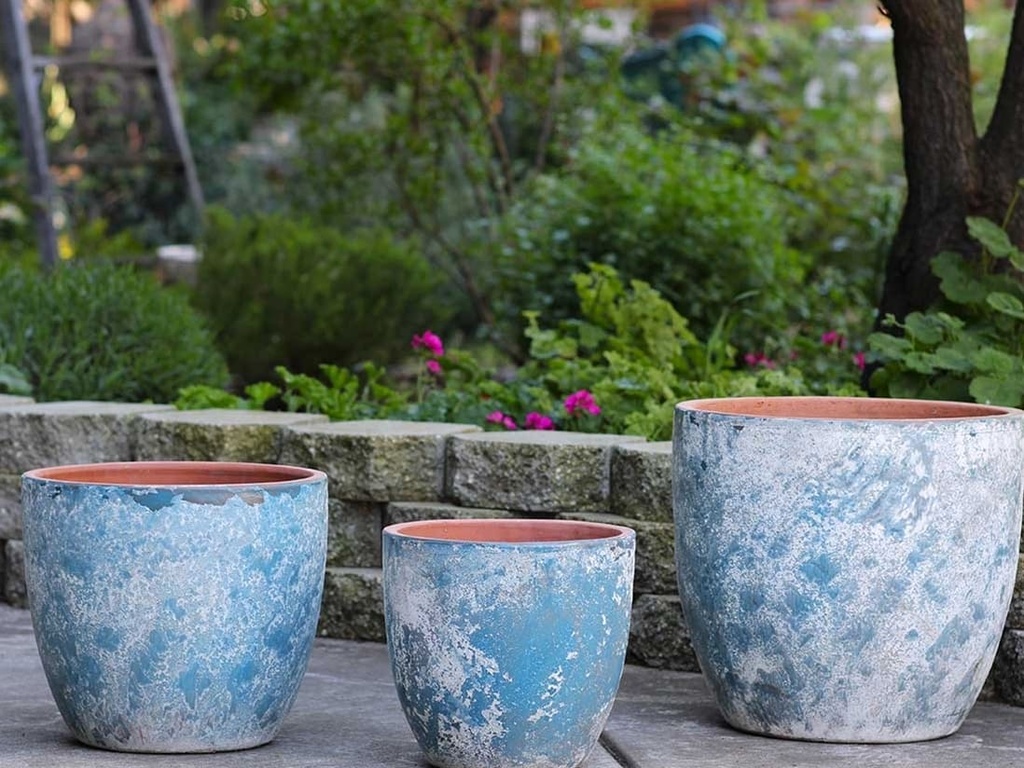 COCO POTS, AEGEAN BLUE, SET OF 3-19"X17", 15'X13", 12"X11"