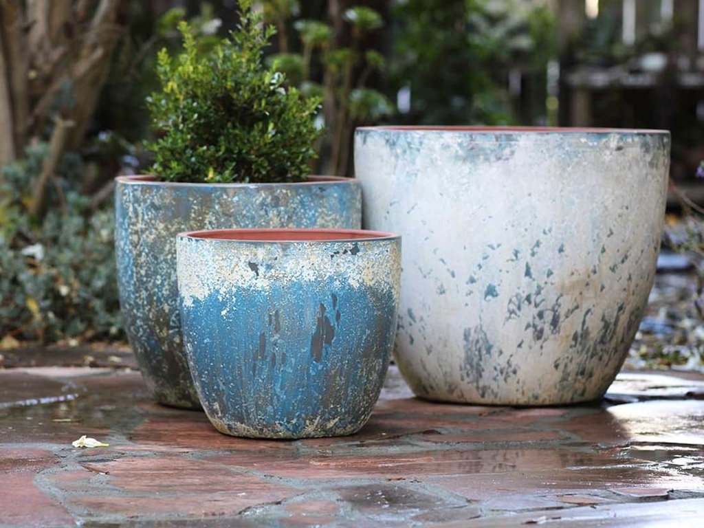 COCO POTS, AEGEAN BLUE, SET OF 4-23"X20", 19"X17", 15'X13", 12"X11"