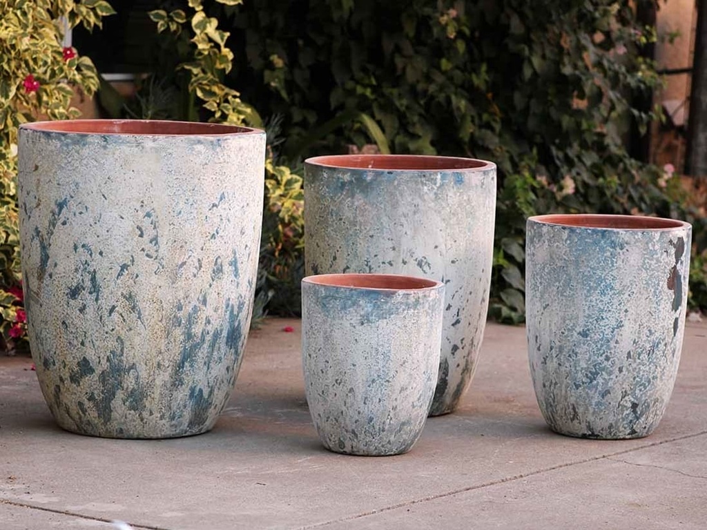 TALL MILANO CONE PLANTERS, AEGEAN BLUE, SET OF 3-17"X23", 13"X18", 11"X14