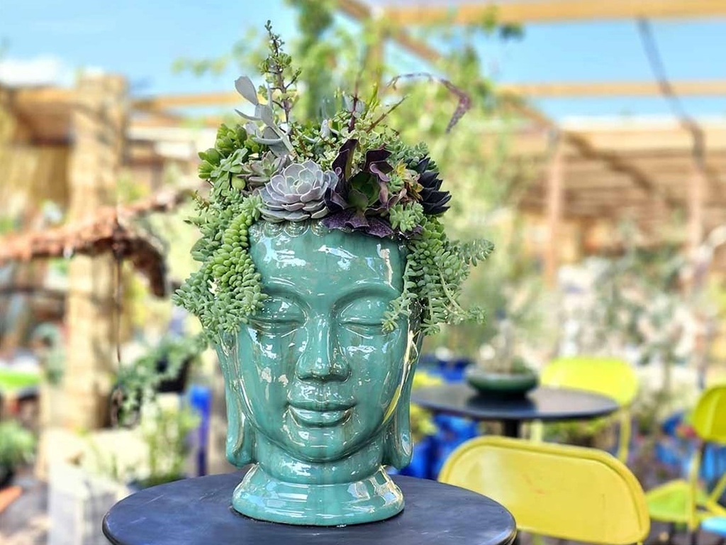 MEDIUM BUDDHA HEAD PLANTER, GREEN STREAM, SIZE B, 13.0"X17.5"