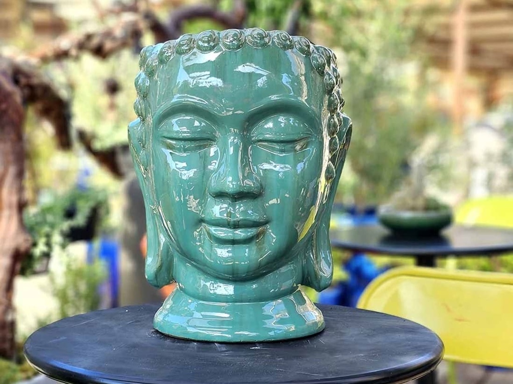 MEDIUM BUDDHA HEAD PLANTER, GREEN STREAM, SIZE B, 13.0"X17.5"