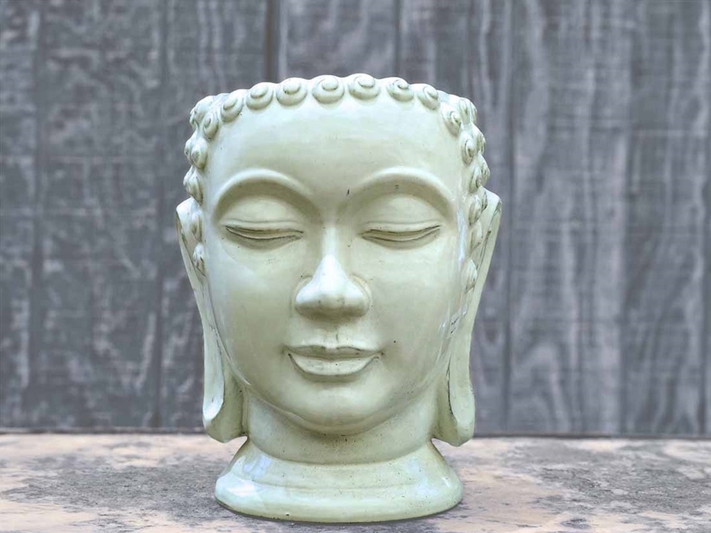 MEDIUM BUDDHA HEAD PLANTER, WHITE NO SPECKLE, SIZE B, 13.0"X17.5"