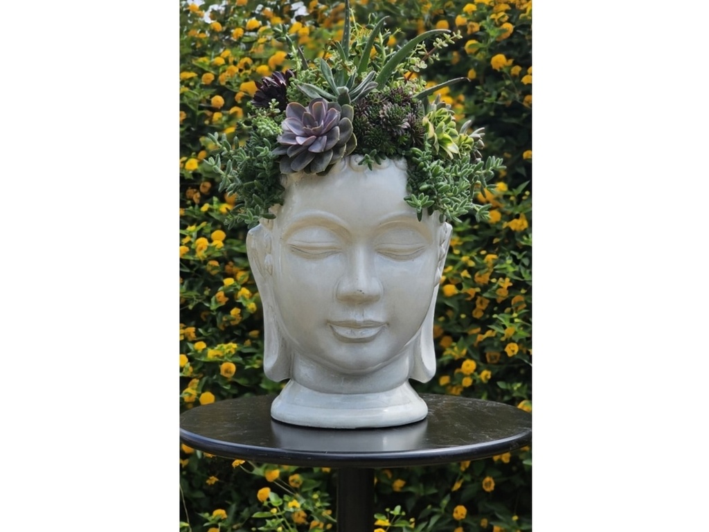 MEDIUM BUDDHA HEAD PLANTER, WHITE NO SPECKLE, SIZE B, 13.0"X17.5"
