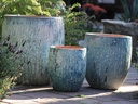 TREE TRUNK PLANTER, AEGEAN BLUE, SET OF 3- 22"X23.5", 17"X18.5", 12.5"X14"