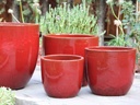EGG SHELL POTS, LAVISH RED, SET OF 4  22.5" X 18.0", 17.5" X 15.0", 14.0" X 12.0", 11.5" X 12.0"