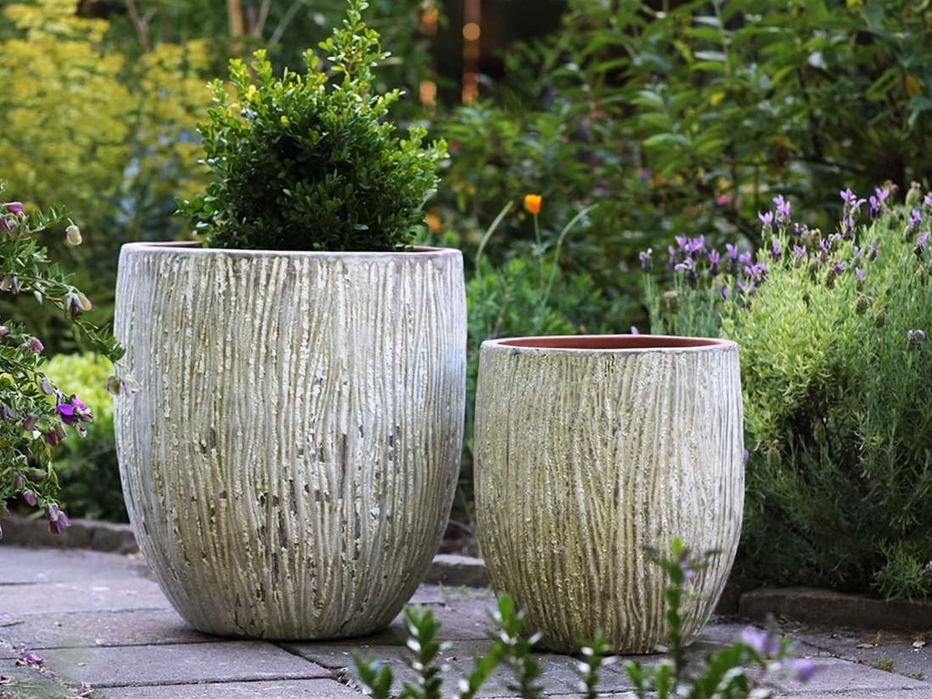 TREE TRUNK PLANTER, AEGEAN WHITE, SET OF 3- 22"X23.5", 17"X18.5", 12.5"X14"