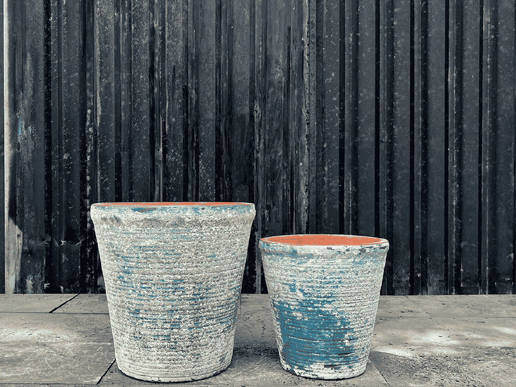 ENGLISH TUMBLED POTS MEDIUM, AEGEAN BLUE, SET OF 2 - 15.0" X 14.0", 11.0" X 11.0"