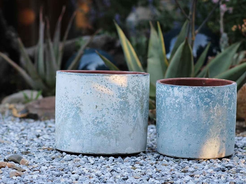 CYLINDER PLANTER,  AEGEAN BLUE, SET OF 4- 12.5" X 10.5", 10.5" X 9.5", 9.5" X 8.0", 7.0" X 6.5"