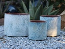CYLINDER PLANTER,  AEGEAN BLUE, SET OF 4- 12.5" X 10.5", 10.5" X 9.5", 9.5" X 8.0", 7.0" X 6.5"