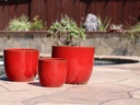 EGG SHELL POTS, LAVISH RED, SET OF 3 - 17.0" X 15.0", 14.0" X 12.5", 11.5" X 12.0"