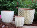 EGG HEXAGON HANDTHROWN, AEGEAN WHITE, SET OF 3 - 15"X12.5", 11"X9.5", 7.5"X7"