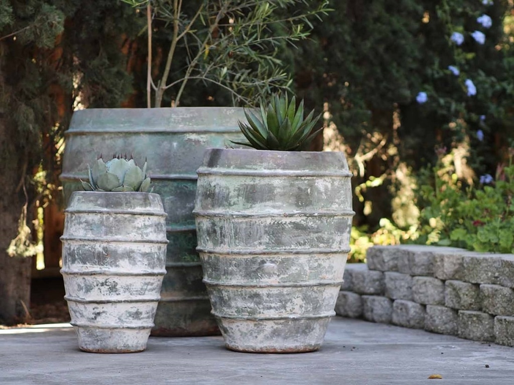 JAR WITH LINES, VERDIGRIS, SET OF 3- 30.0"x36.0", 22.0"x28.0", 14.0"x12.0