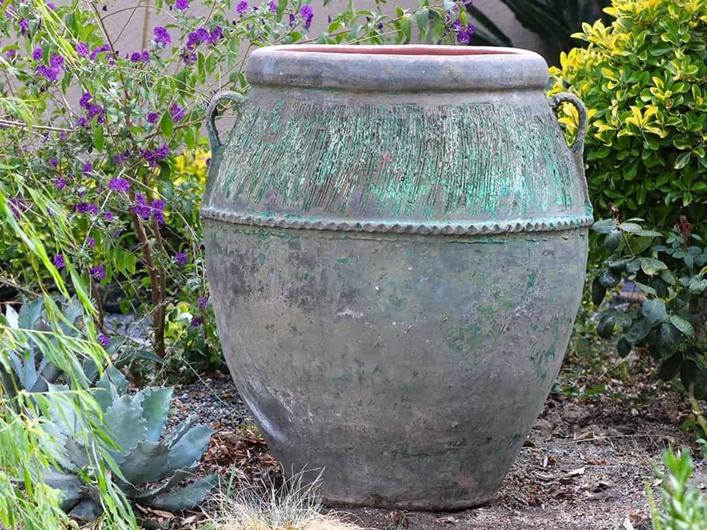 NIGERIAN JAR, VERDIGRIS  30.5"X37.5"