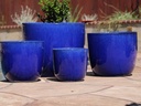 EGG SHELL POTS, FALLING BLUE, SET OF 4  22.5" X 18.0", 17.5" X 15.0", 14.0" X 12.0", 11.5" X 12.0"