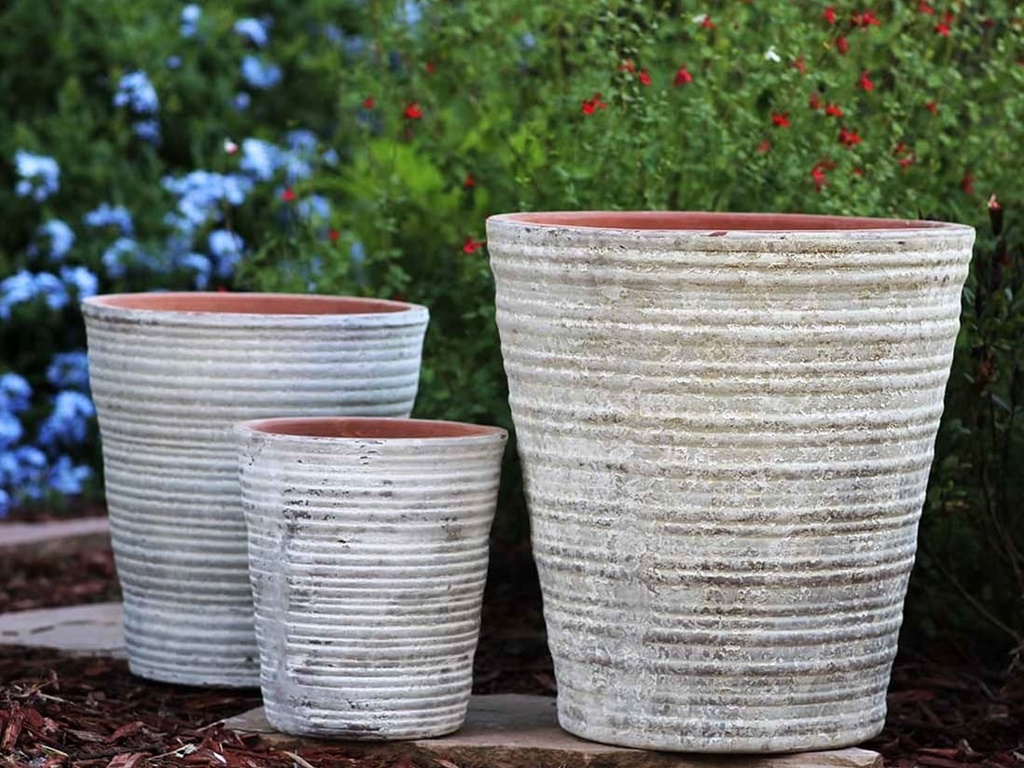 RIPPLE PLANTER, AEGEAN WHITE, SET OF 3- 18.0"X 19.0", 14.0" X 15.0", 10.0" X 11.0".