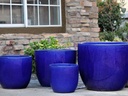 EGG SHELL POTS, FALLING BLUE, SET OF 4  22.5" X 18.0", 17.5" X 15.0", 14.0" X 12.0", 11.5" X 12.0"
