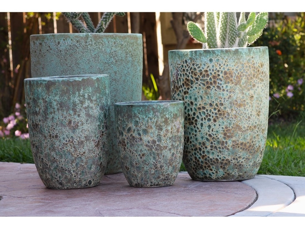 TALL MILANO CONE PLANTERS, CORAL GEM GREEN, SET OF 4-21.5"X27.0", 17"X23", 13"X18", 11"X14