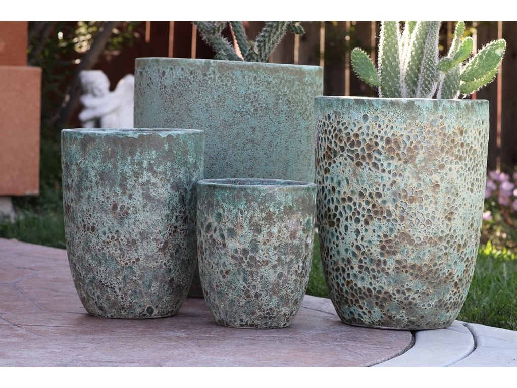 TALL MILANO CONE PLANTERS, CORAL GEM GREEN, SET OF 4-21.5"X27.0", 17"X23", 13"X18", 11"X14