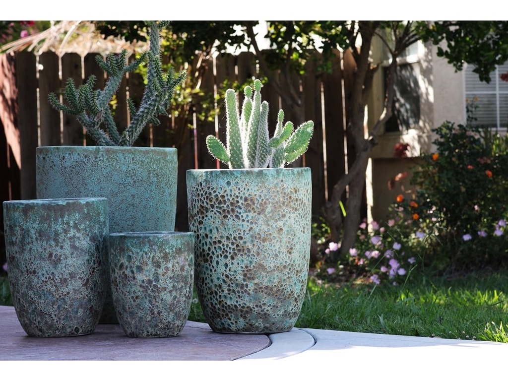 TALL MILANO CONE PLANTERS, CORAL GEM GREEN, SET OF 4-21.5"X27.0", 17"X23", 13"X18", 11"X14