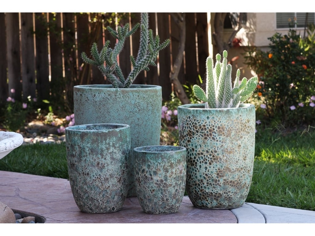 TALL MILANO CONE PLANTERS, CORAL GEM GREEN, SET OF 4-21.5"X27.0", 17"X23", 13"X18", 11"X14