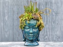 LARGE BUDDHA HEAD PLANTER, FALLING AQUA, SIZE A, 17.5" X24.5"