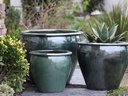 FISH BOWL POTS, PEACOCK GREEN, SET OF 3 - 30.0''X25.0'', 23.0''X21.0'', 17.5''X17.0''