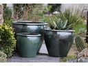 FISH BOWL POTS, PEACOCK GREEN, SET OF 3 - 30.0''X25.0'', 23.0''X21.0'', 17.5''X17.0''
