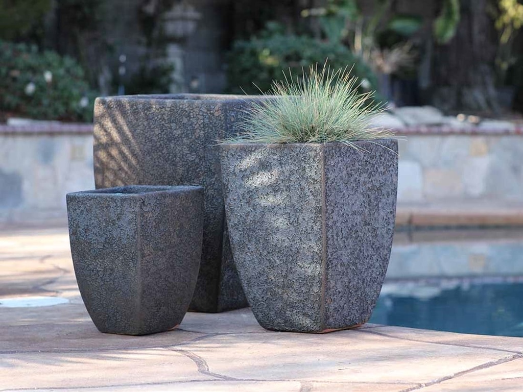 TALL MILAN SQUARE PLANTER, SILVER ROCK, SET OF 3 - 17.5" X 26.0", 14.0" X 20.0", 10.5" X 15.5"