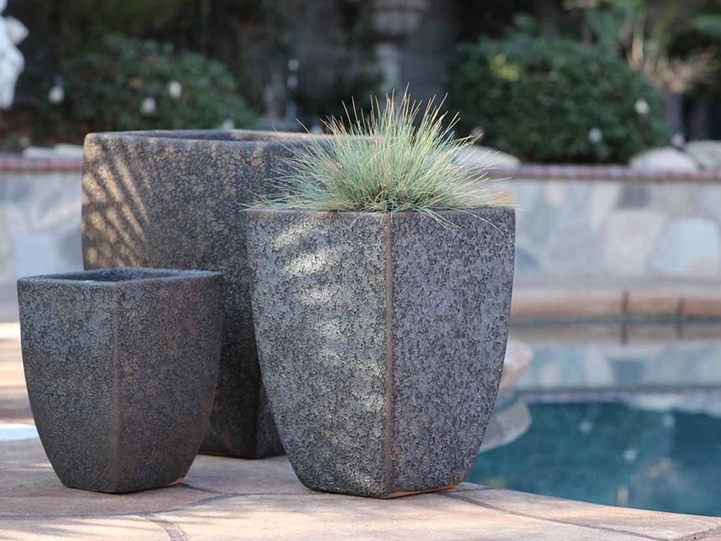 TALL MILAN SQUARE PLANTER, SILVER ROCK, SET OF 3 - 17.5" X 26.0", 14.0" X 20.0", 10.5" X 15.5"